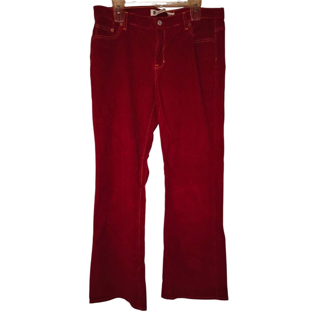 GAP VTG Women Red brick Corduroy Bootcut Stretch Pants Solid Zip Closure Size 14